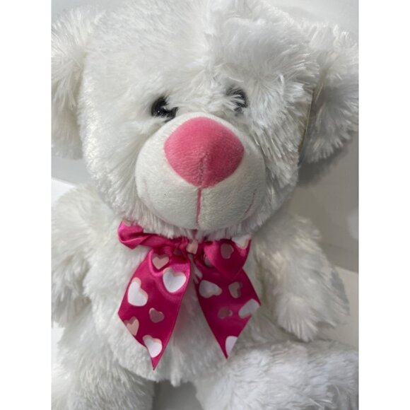 KELLYTOY 14" Plush Bear White Pink Heart Ribbon Cuddly Stuffed Animal Toy NEW - Picture 5 of 15